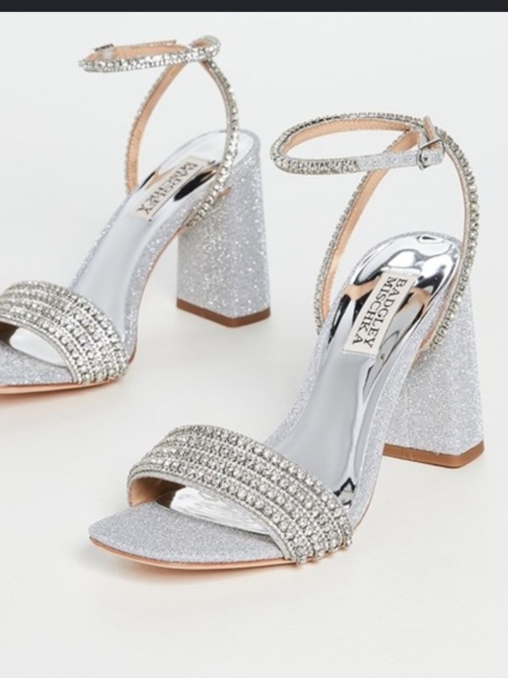 Badgley Mischka Becca Strappy Block Heels in silver size 7 1/2